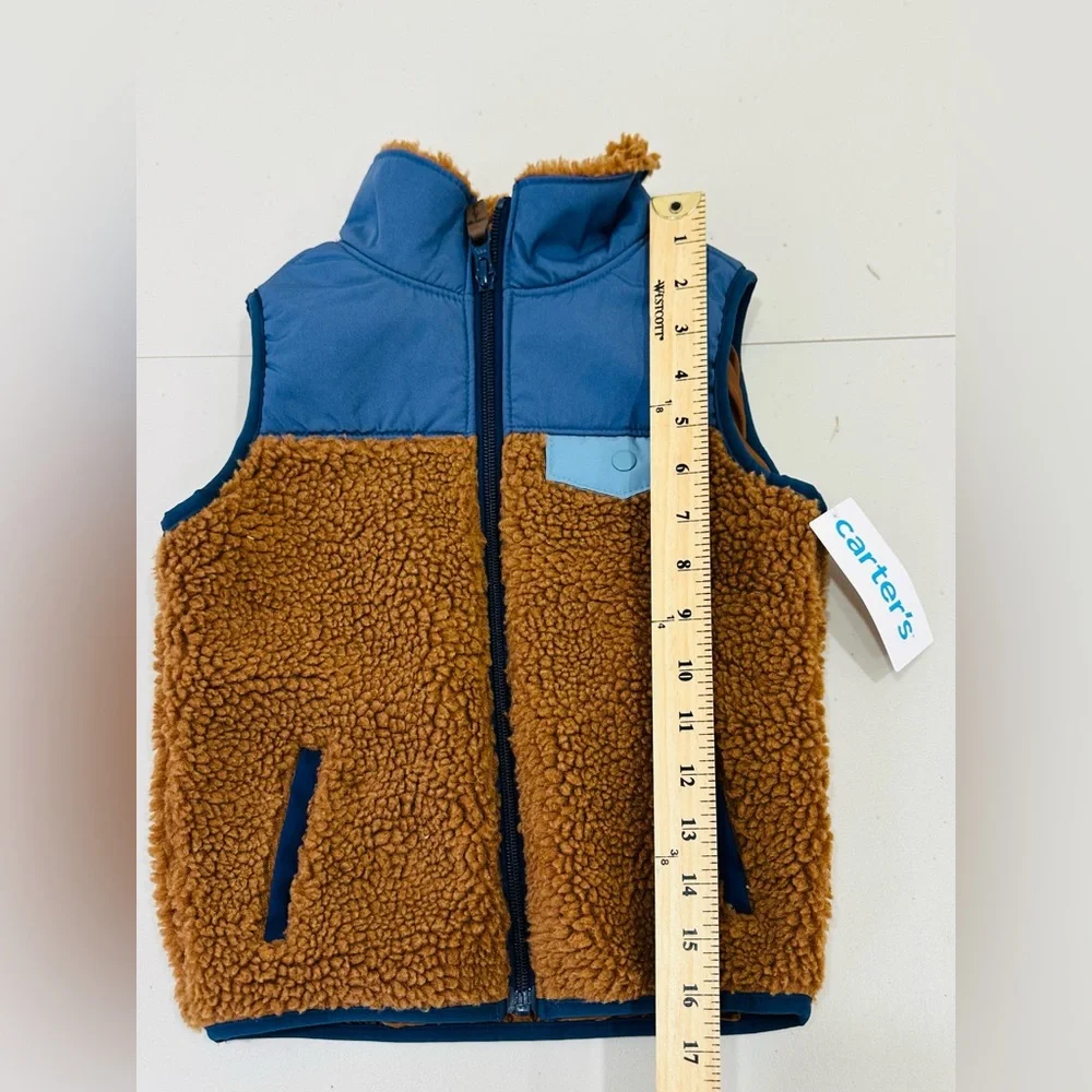 CARTER’S Sherpa Vest Zip Up Boys 5 Youth Brown Blue Colorblock‎ Lined Layering